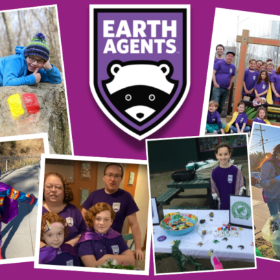 Earth Agents logo with 5 images of earth agent families in action.