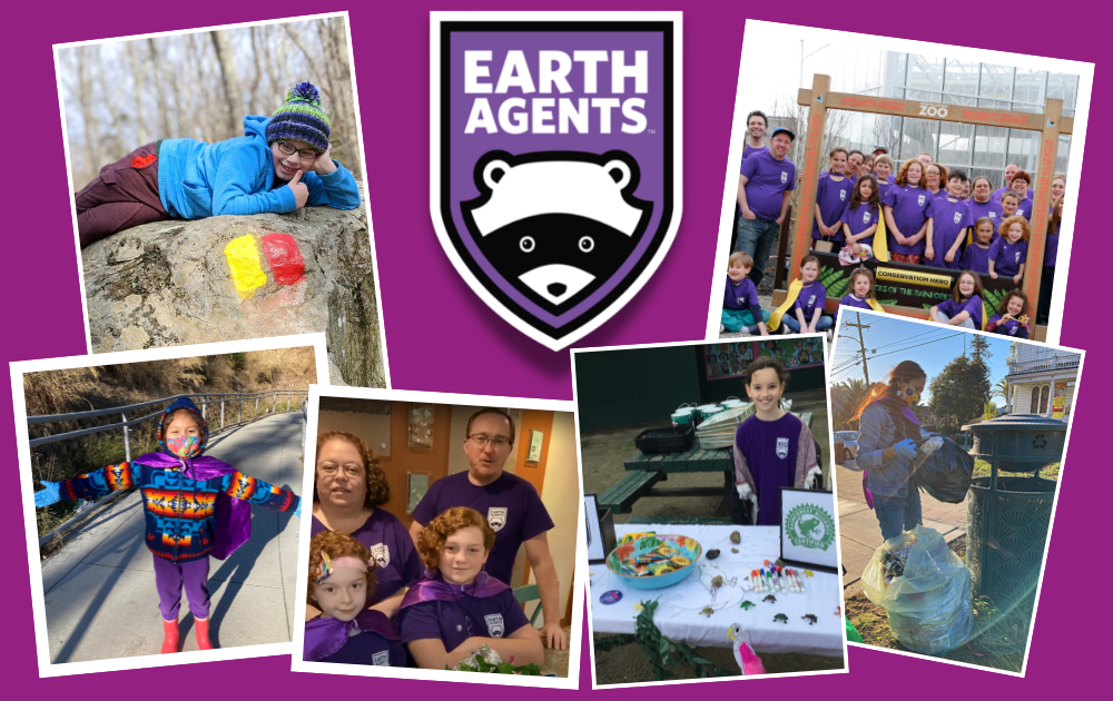Earth Agents logo with 5 images of earth agent families in action.