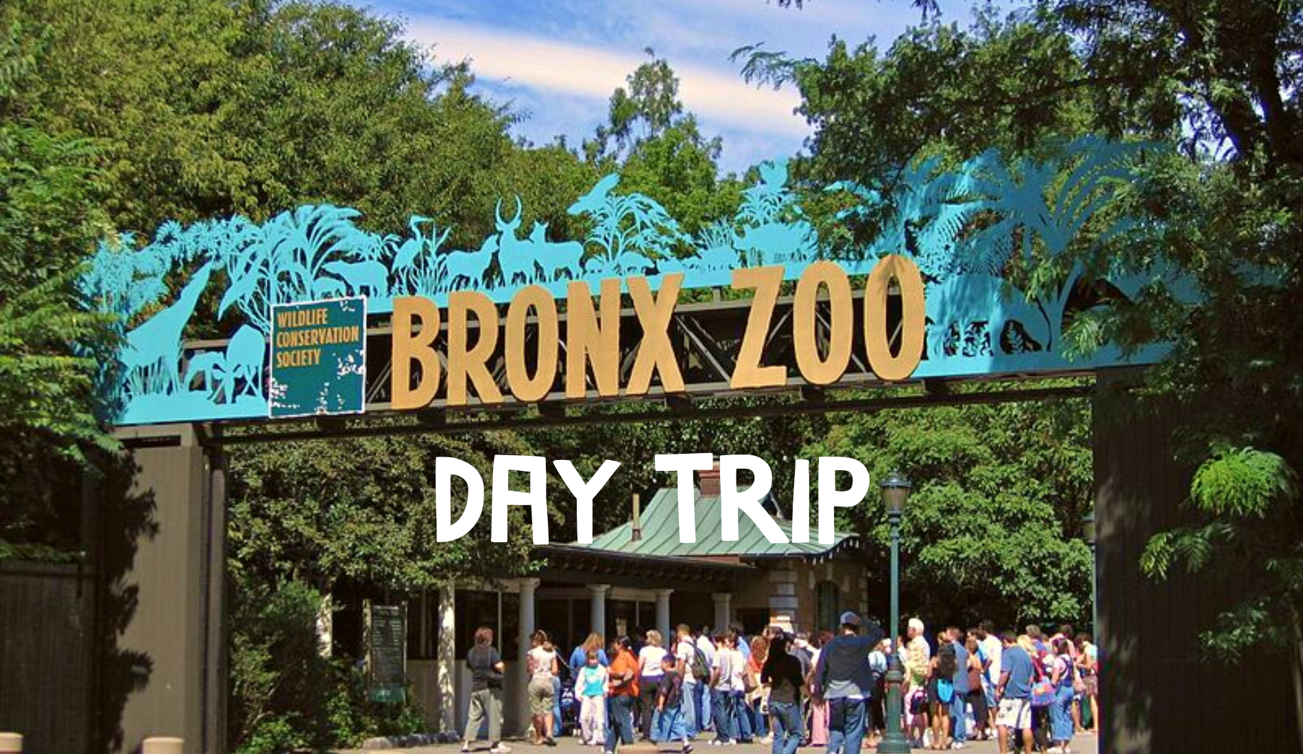 Bronx Zoo Day Trip. Front Entrance of Bronx Zoo with guests waiting in line.