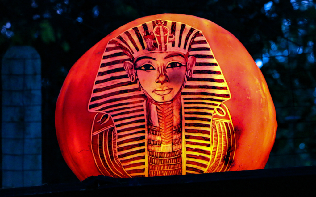 pumpkin with carving of Egyptian pharaoh