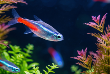 neon tetra fish with aquatic plant life